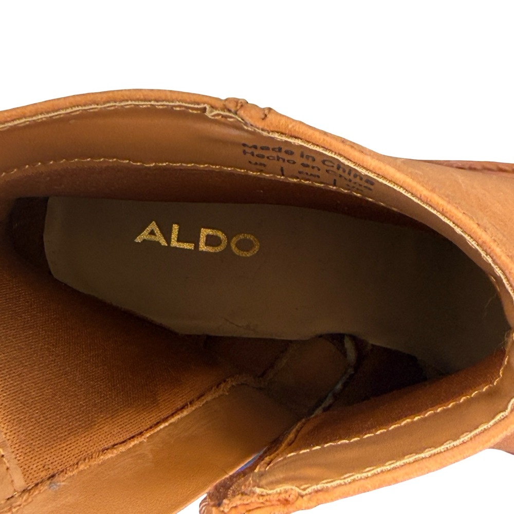 Aldo Womens Filly Cognac Tan Leather Square Toe Block Heel Ankle Boots Sz  7 - Picture 7 of 9